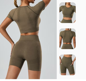 Conjunto de Yoga para Mujer de 2 Piezas, Color Sólido, Logotipo Frontal, Ecológico, de Secado Rápido y Transpirable, Ropa Deportiva - Product Image 1