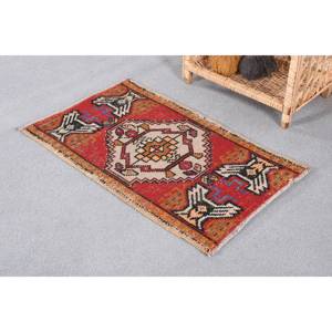 Alfombra de lana Bohemia grande, 1,7x2,8 pies, estilo de retazos rojo y naranja para entrada, pasillo, Rectangular, área grande, respaldo de látex - Product Image 2