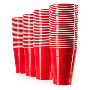 كوب أحمر بلاستيكي حامل لكوب القهوة بلاستيكي كوب بلاستيكي للاستعمال مرة واحدة 16 أونصة