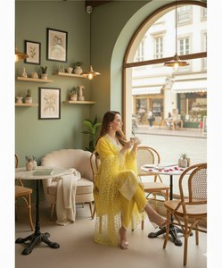 重绣工艺西式长及膝人造毛皮面料女式库尔塔、下装和杜帕塔套装，适合派对穿着 - Product Image 3