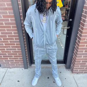 Ensemble deux pièces de survêtement de sport d'hiver en molleton réfléchissant avec logo personnalisé, broderie de haute qualité, vente en gros - Product Image 4