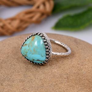 แหวนแต่งงานเงินแท้ประดับเทอร์ควอยซ์คิงแมน สไตล์โบฮีเมียนตะวันตกเฉียงใต้ งานฝีมือประณีต ของขวัญวินเทจสำหรับเขา - Product Image 4