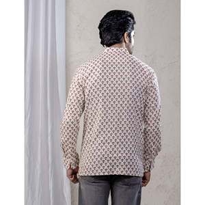 Kurta décontracté imprimé 100% coton pour hommes, chemise décontractée à motif floral pour hommes avec manches longues, tissu popeline respirant - Product Image 5