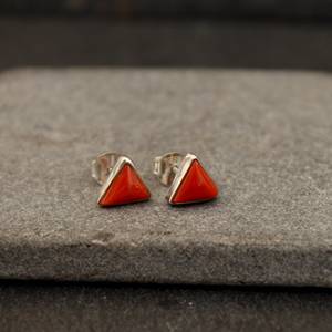 Natural Triangle Shape Red Coral Gold Plated Bezel Set Stud <b>Earrings</b> for Women Party <b>Fine</b> Jewelry Gift - Product Image 1