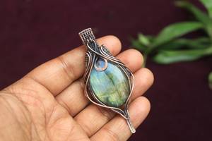 Alambre de cobre oxidado envuelto fuego labradorita colgante hecho a mano joyería de piedras preciosas collar elegante para ella - Product Image 6