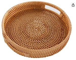 Bandeja para servir café tejida a mano Natural de mimbre de ratán Natural estilo ESTY, bandeja para servir café antiguo, comida, aperitivo, fruta, mimbre - Product Image 4