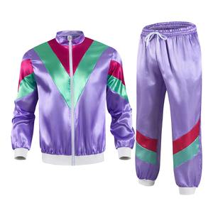 Survêtement de fête pour femmes des années 80 Y2K Color Block Satin Hip Hop Style Sports Set Stand Collar Zipper Jacket with Drawstring Sweatpants - Product Image 6