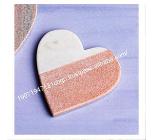 แผ่นรองแก้วหินอ่อนรูปหัวใจสีขาวแดง ทำมือ ขายส่ง ของตกแต่ง แผ่นรองแก้วหินอ่อนสีแดงขาว รูปหัวใจ - Product Image 5