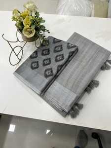 DORIYA KOTA SLUB SAREE – chemisier à bordure tissée en argent, bordure en lin et imprimé exclusif - Product Image 5