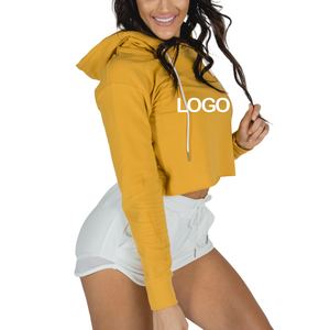 Custom Cotton French Terry <b>Crop</b> <b>Top</b> Sweatshirt Women Clothing Cropped Hoodie High Quality Women's Casual Short Hoodie - Product Image 3