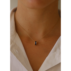 Handmade Rose <b>Gold</b> Baguette Birthstone <b>Charm</b> Emerald Cut Sapphire with Rhodium Plating Religious Style by Indian Artisans - Product Image 4