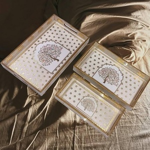 Antique Style <b>Enamel</b> Printed Fancy Design Wood Serving Tray Customised MDF with Decorative Feature - Product Image 4
