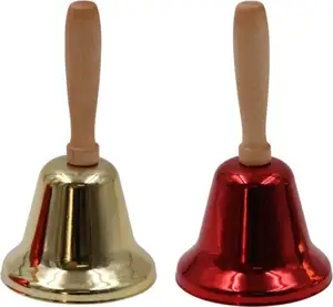 Iron art Christmas hand bell con manico in legno per la reception della scuola dinner shop hotel Christmas bells made in india all'ingrosso