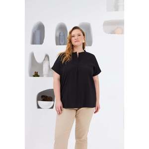 Blusa Tejida con Cuello Mandarín Negra para Mujer, Talla Grande, Mezcla de Rayón y Poliéster, para Uso Diario en Primavera y Verano, Marca RMG - Product Image 1
