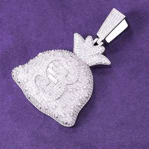 Pendentif en argent 925 avec diamants de haute qualité, design Moneybag, bijoux hip-hop, serti de diamants, pendentif en moissanite VVS - Product Image 2