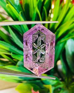 Mind Blowing Amethyst Hexagonal Shape Gemstone Butifull Antique Flower Carving Making Handmade Loose Gemstone Making Jewelry - Product Image 2