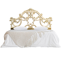 Tête de lit murale en bois sculpté, design artisanal, demi-lune, finition dorée, hauteur réglable, éclairée, pour chambre à coucher