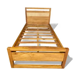 Muebles para niños de diseño moderno en madera de teca, cama para niños y niñas con cabecero de ratán en camas de madera duraderas para niños