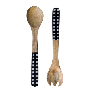 Ensemble de 2 cuillères et fourchettes à salade en bois de manguier pour la maison et les tables de mariage, ustensiles de service pour aliments - Product Image 2