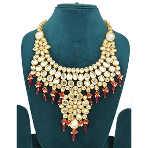 Ensemble de collier de mariée en Kundan plaqué or 24 carats pour femmes et filles, bijoux fins avec zircon pour mariage - Product Image 3