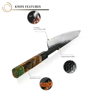 Cuchillos de cocina Grandsharp de 9.5'' forjados a mano, 3 capas de acero japonés AUS10, cuchillo Kiritsuke con mango de madera solidificada - Product Image 5