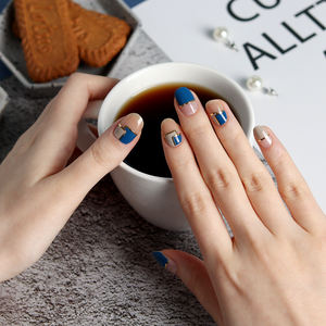 ShineB Easy Self <b>Nail</b> Art with Gold Geometric Pattern-3D Blue Mondrian Gel <b>Nail</b> <b>Stickers</b> #45779 Made in Korea OEM/ODM Product - Product Image 3