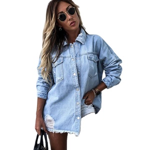 แจ็กเก็ตผ้ายีนส์โอเวอร์ไซส์สำหรับผู้หญิงแจ็คเก็ตยีนส์ผ่าหน้าเพ้นท์สีตามสั่ง - Product Image 5