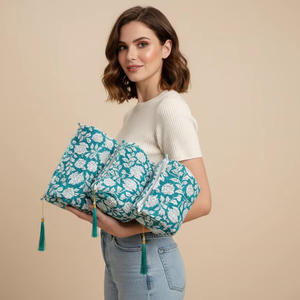 Large Capacity Water Resistant Ladies Cosmetic <b>Bag</b>-Fashionable Lightweight Cotton with Zipper Simple Letter Pattern Design - Product Image 1