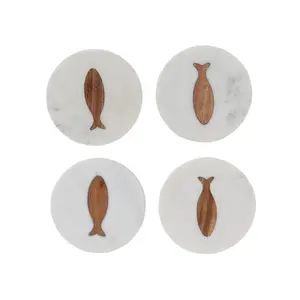 Printed Design Acacia Wood High Quality <b>Marble</b> Coasters Set Tableware Table Decor Mats and Pads Unique Tea coaster for Home - Product Image 4