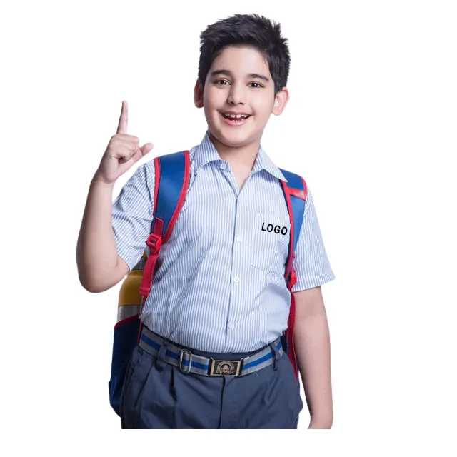 high quality uniforms boys white and blue shirt primary secondary high school dress uniform shirts for kids made in india