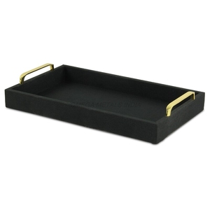 Best Quality Wooden <b>Tray</b> in Elegant Beige Color with Modern Rectangular Shape and Stylish Gold Handles Perfect for <b>Serving</b> - Product Image 2