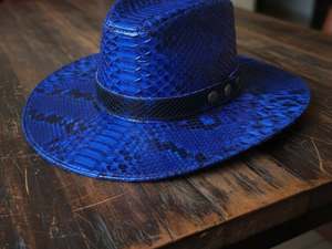 Sombrero vaquero de piel exótica con estampado de pitón, sombrero vaquero de cuero genuino, sombrero vaquero único con estampado de pitón - Product Image 4