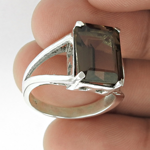 Dainty Design Exclusif Bague en Argent Sterling 925 Quartz Fumé Naturel de Forme Carrée pour Femme et Filles Bijoux Faits à la Main - Product Image 6