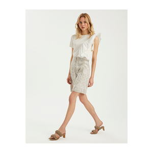 Shorts pour femmes à motifs avec ceinture, mélange de coton, double poche, très coloré - Product Image 3