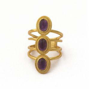 Design exclusif bague en pierres précieuses calcédoine aqua plaqué or fabriquée à la main ensemble de trois pierres précieuses bijoux texturés bague réglable cadeau - Product Image 3