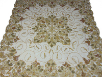 Nappe carrée brodée de perles florales faites à la main, motif tournesol en filet doré, personnalisable, élégante pour événements de mariage - Vente chaude