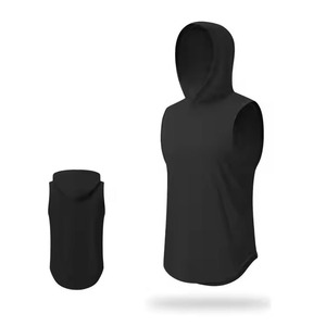 Men New Gym Wear <b>Sleeveless</b> Slim Fit Running T Shirts Workout Gym Shirts With <b>Hoodie</b> Cotton Heavy Heavyweight - Product Image 2
