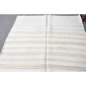 Alfombra de lana blanca y beige moderna de 4,2x9,1 pies, diseño de retazos turcos de tejido plano para decoraciones de sala de estar para adolescentes con respaldo de látex - Product Image 3