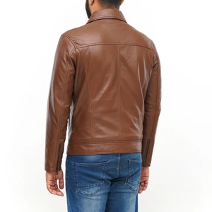 Chaqueta de Invierno para Hombre, Diseño Nuevo, de Cuero Vacuno Genuino Color Bronceado, con Logotipo Frontal en Lona, Cuello Camisero, Acolchada, Impermeable y Cálida - Product Image 3
