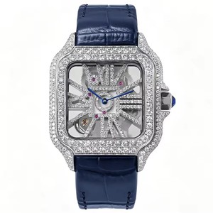Montre pour homme en cristal de saphir, sertie de moissanite VVS effet glace, mouvement quartz suisse Ronda 1042, carrée, de luxe, style Hip Hop - Product Image 1