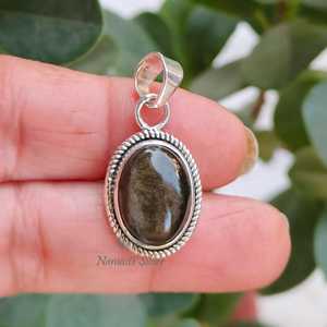 Pendentif artisanal en argent sterling 925 avec obsidienne ovale dorée, bijou en argent sterling 925 fait main, cadeau pour elle - Product Image 6