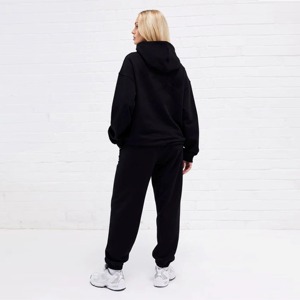 100% coton goutte épaule coupe décontractée deux pièces capuche établi décontracté noir femmes survêtement - Product Image 5