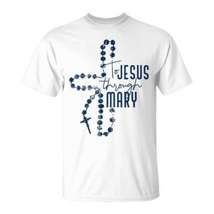 T-Shirt Religiosa Cristiana con Croce di Gesù Attraverso Maria, Prodotto Promozionale - Product Image 1