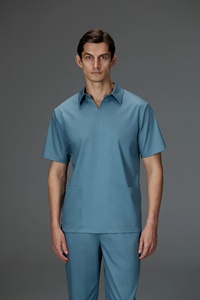 Ensemble de blouses médicales bleues pour femmes en coton et polyester tissé, uniformes d'hôpital pour médecins, avec détection d'aiguilles, pantalon et chemise sans coutures thermocollées - Product Image 4