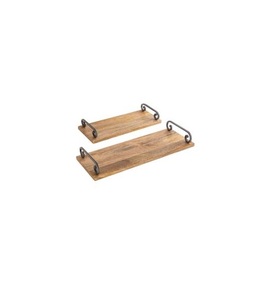 Plateau en bois de forme rectangulaire de haute qualité fait à la main avec poignées en métal ensemble de 2 tailles différentes - Product Image 1