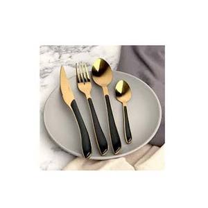 Ensemble de cuillères de service en acier inoxydable poli or en vrac Fantastique acier inoxydable doré fini avec manche en résine noire - Product Image 1