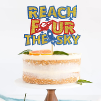 Décoration de gâteau Thème Espace Bleu Marine Scintillant Écologique Reach Four the Sky pour Fête d'Anniversaire Enfant 4 Ans