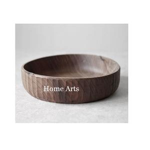 Ensaladera de madera de diseño fabuloso con asas de cuero, cuenco para servir comida de forma redonda a un precio asequible - Product Image 5