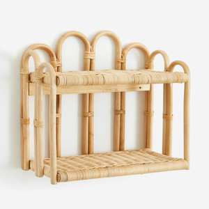 Étagère murale en rotin arc-en-ciel bohème artisanal organisateur suspendu naturel avec base tissée pour chaussures pour salon cuisine - Product Image 1