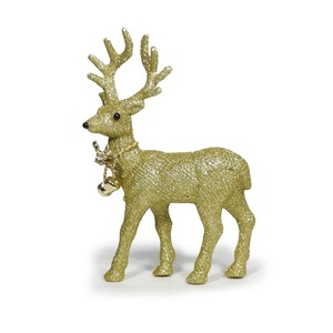 Reno dorado con purpurina, decoración navideña, figura de ciervo de mesa brillante con acento de campana, hecho a mano en la India - Product Image 3